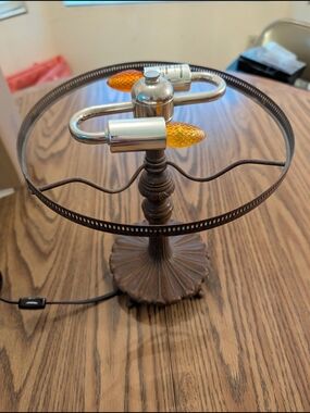 Vintage-Style Brown Table Lamp with Amber Bulb Accents